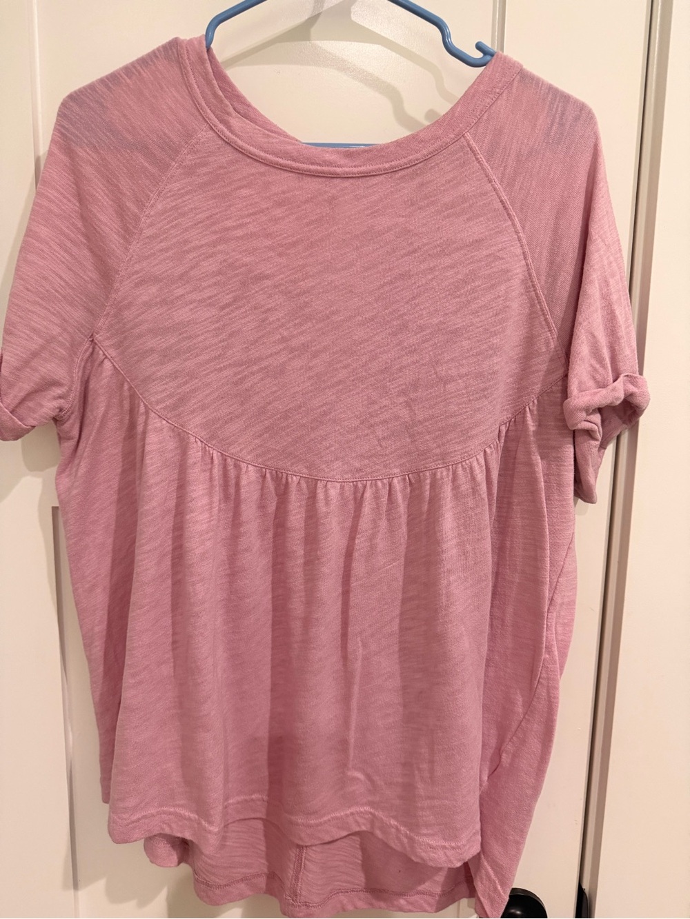 American Eagle Outfitters Pink Short Rolled Sleeve Peasant Oversized Baggy Top